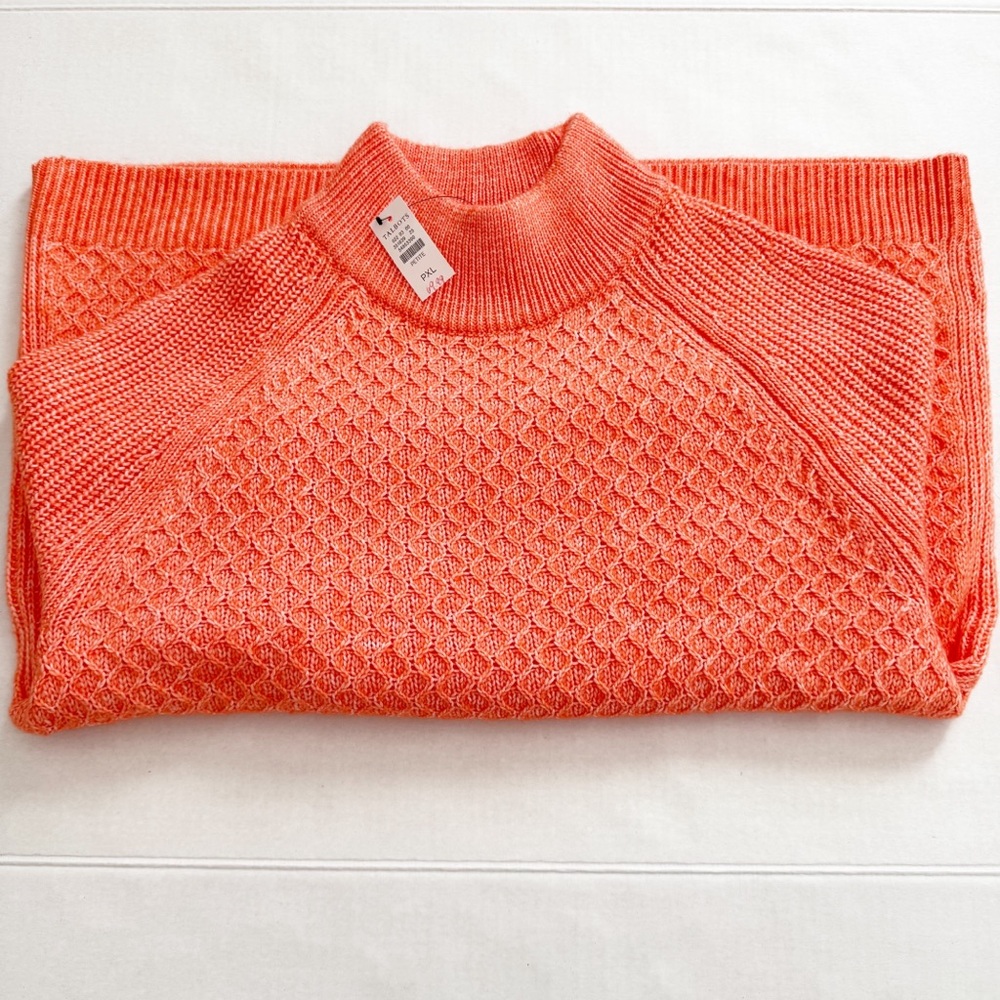 🆕Talbots Coral Orange Color Mock Neck Sweater Size XLP